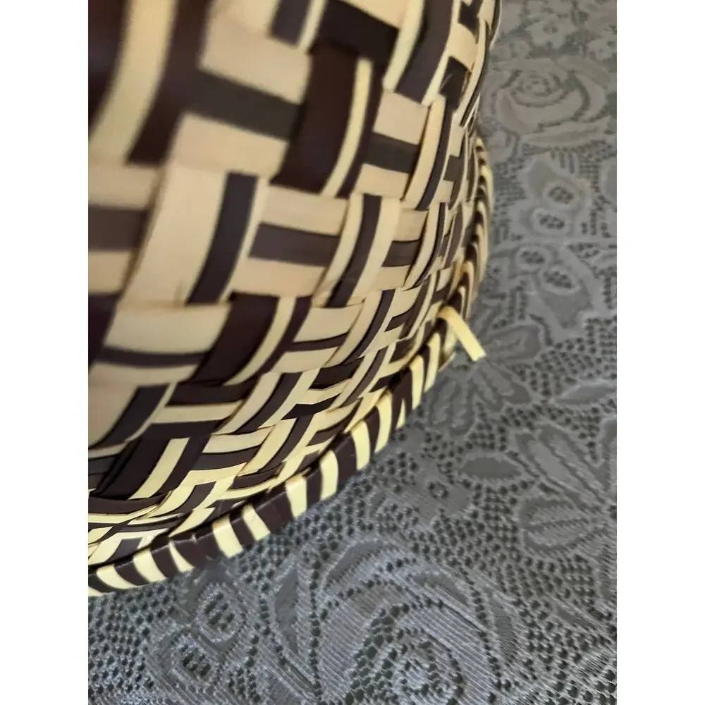 Vietnam Woven Basket Two Tone Black Cream Geometric Handmade Decor Storage